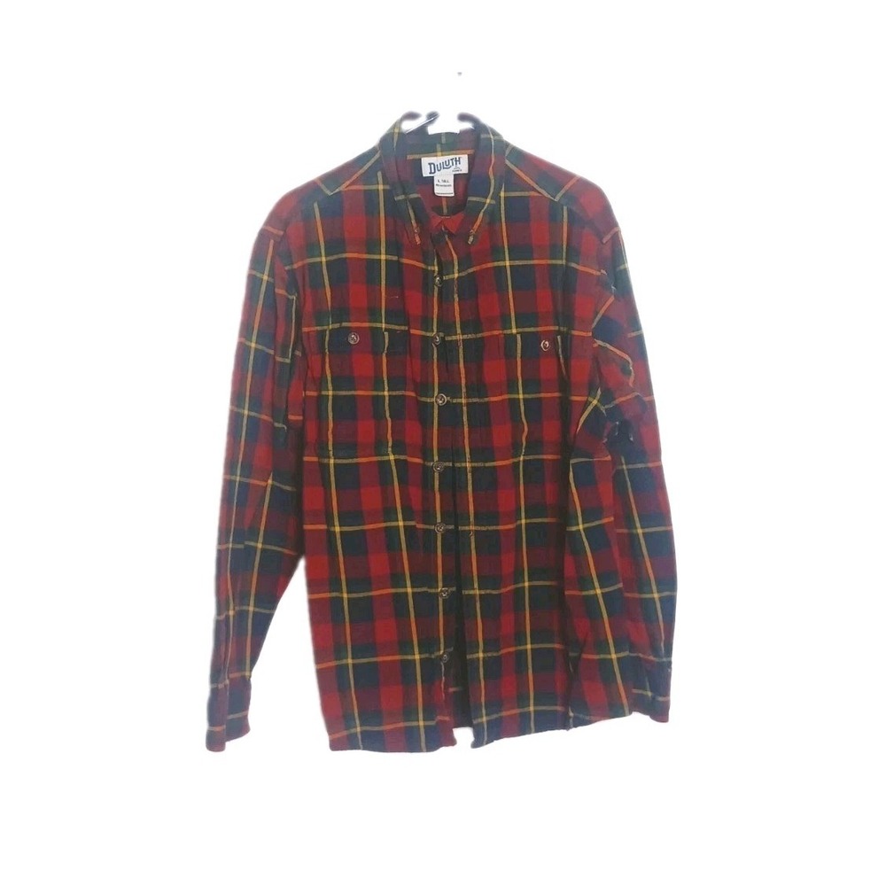 Duluth Untucked Men's Long Sleeve Plaid Flannel Shirt L TALL Relaxed Lumberjack
